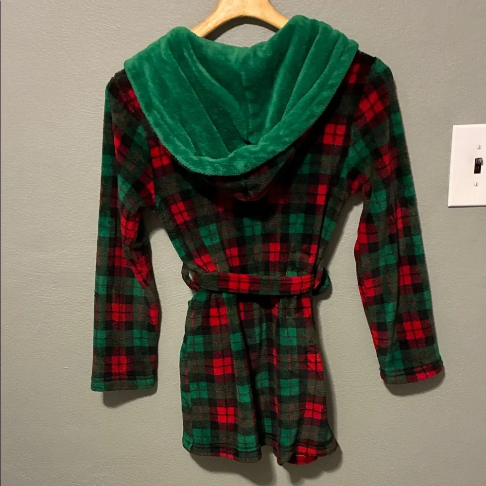 Dream Life Boys Plaid Red and Green Hooded Robe Size 14